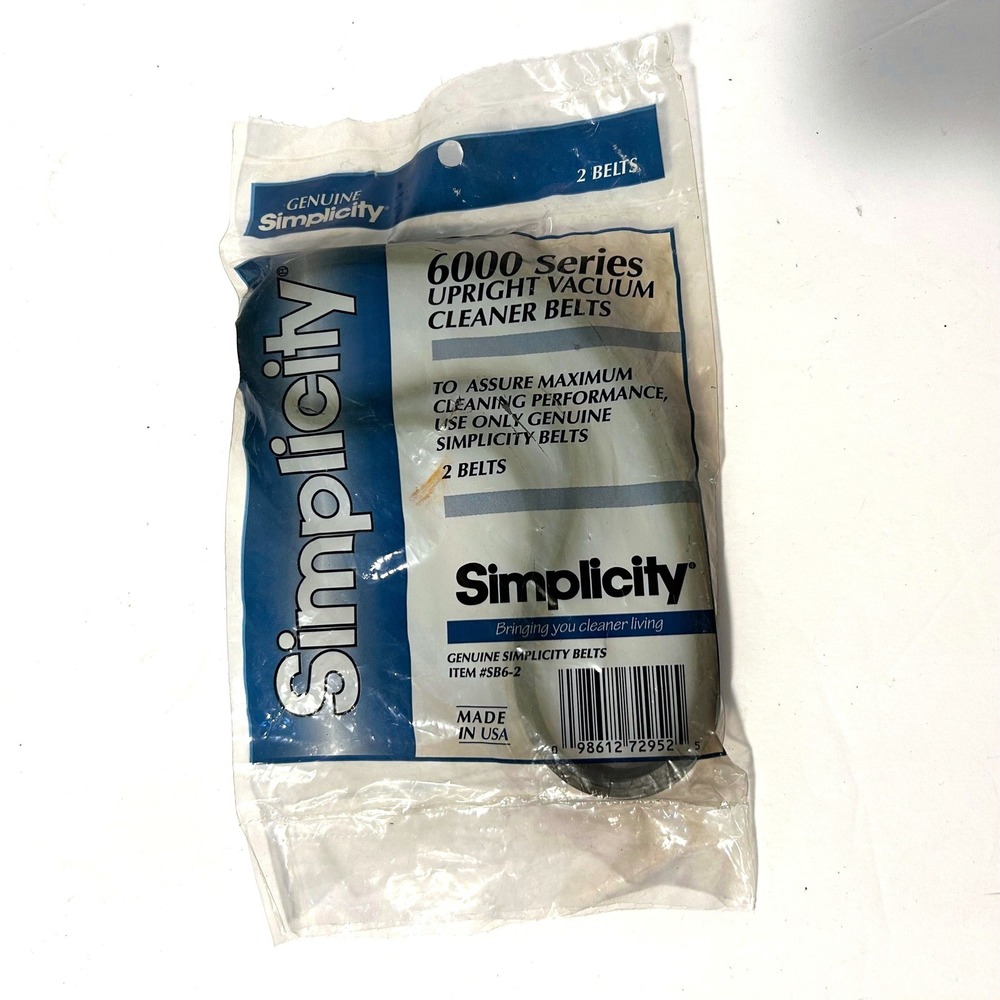 Simplicity Vacuum Belts 6000 Series 2-Pack Black New SB6-2 Genuine USA Made